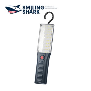 Smiling Shark ไฟ LED ทำงานแบบพกพา ซูเปอร์สว่างซังน้ำท่วมไฟ พร้อมแม่เหล็ก USB ชาร์จไฟรถอเนกประสงค์ซ่อมไฟทำงานพร้อมตะขอแม่เหล็กไฟเตือนสีแดง