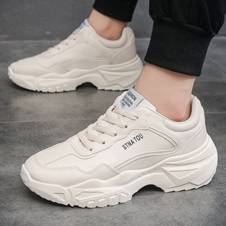 👟รองเท้าผู้หญิง👟รองเท้าผ้าใบผู้หญิงไซส์ใหญ่ รองเท้าผ้าใบสีขาว ดีไซด์เกาหลี กันลื่น เสริมส้น 4 ซม.