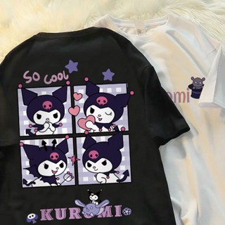 Kuromi เสื้อยืดแขนสั้นลําลอง ผ้าฝ้ายแท้ พิมพ์ลายการ์ตูนคุโรมิ เข้ากับทุกการแต่งกาย สไตล์ญี่ปุ่น สําหรับผู้ชาย และผู้หญิง