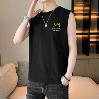 ใหม่ เสื้อยืดลําลอง คอกลม แขนกุด ผ้าฝ้าย 100% พิมพ์ลาย ทรงหลวม เหมาะกับฤดูร้อน สําหรับผู้ชาย