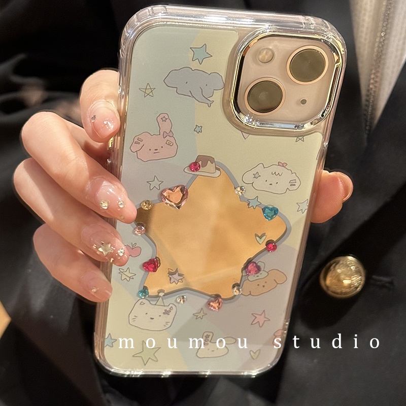 Huiwanju เคสโทรศัพท์มือถือ แต่งกระจก รูปดาวห้าแฉก ประดับเพชร สําหรับ Apple 14ip13 12promax