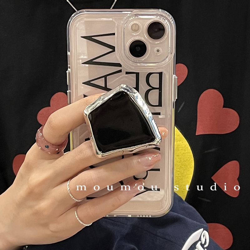 Huiwanju เคสโทรศัพท์มือถือแบบนิ่ม ใส ลายตัวอักษร สีดํา พร้อมที่ตั้งวาง สําหรับ iphone 13 13 promax