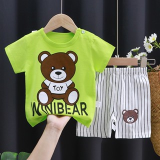 [ML] พร้อมส่ง เสื้อยืดแขนสั้น ผ้าฝ้ายแท้ 73-130 ซม. แฟชั่นฤดูร้อน สําหรับเด็กผู้ชาย 2 ชิ้น