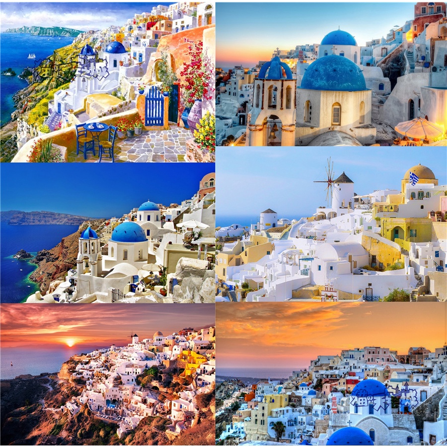 ทําเอง ทําเอง ที่กําหนดเองภาพการปรับแต่ง 300 ชิ้น 500 ชิ้น 1,000 ชิ้นผู้ใหญ่ของเล่นเพื่อการศึกษาสร้างสรรค์ของขวัญวันเกิดภูมิทัศน์ภาพวาด กรีนซี เอเกอาน ซานโตรินี เกาะภาพวาดตกแต่งห้
