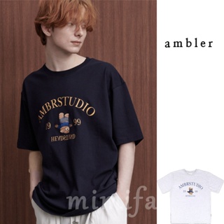 [AMBLER] เสื้อยืดแขนสั้น พิมพ์ลายหมี ปักลาย สําหรับผู้ชาย และผู้หญิง