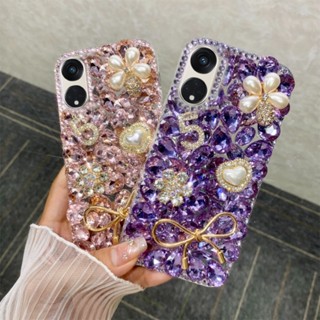 เคส Oppo Reno 8T 4G 5G Reno 8 7 4G 5G Reno 7Z 8Z 5G Reno 8 Pro 5G โทรศัพท์มือถือ ประดับกลิตเตอร์ พลอยเทียม ไข่มุก ลายหัวใจ 3D ระยิบระยับ หรูหรา สําหรับ