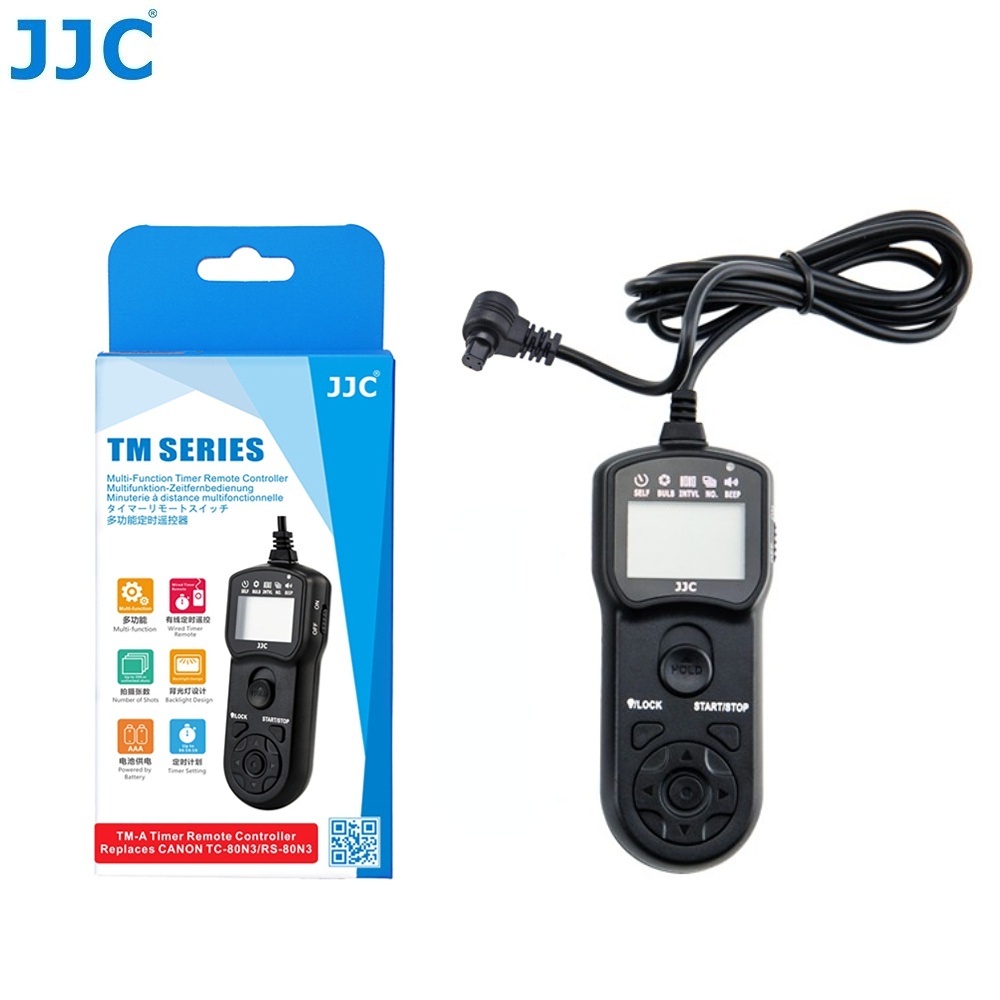 JJC TM-A เครื่องตั้งเวลารีโมทคอนโทรลมัลติฟังก์ชั่น เปลี่ยน RS-80N3/TC-80N3 กล้องชัตเตอร์สำหรับ Canon