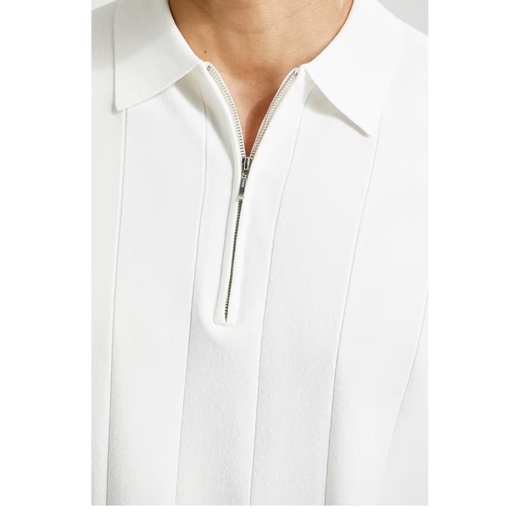 เกาหลีแสงหรูหราถักผ้าไหมน้ําแข็งเสื้อโปโลผู้ชายแสงผู้ใหญ่สไตล์ครึ่งซิปปกครึ่งแขนสลิมฟิตด้านบนเสื้อผ้าPa - รูปที่ 6