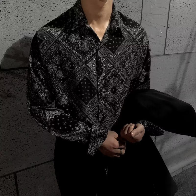 ชาติพันธุ์ดอกไม้เม็ดมะม่วงหิมพานต์เสื้อชาย ม-2เอ็กแอล ย้อนยุคเสื้อแขนยาว ถนน สวมใส่วัยรุ่นสไตล์ชาติพันธุ์ด้านบน