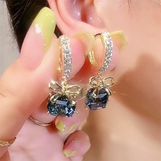 Korean Bow Earrings with Diamond Earrings Geometric Crystal Earrings for Women