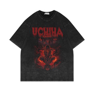 เสื้อยืดแขนสั้น ผ้าฝ้าย พิมพ์ลายการ์ตูนนารูโตะ NARUTO Uchiha Itachi แฟชั่นเรโทร สไตล์อเมริกัน สําหรับผู้ชาย