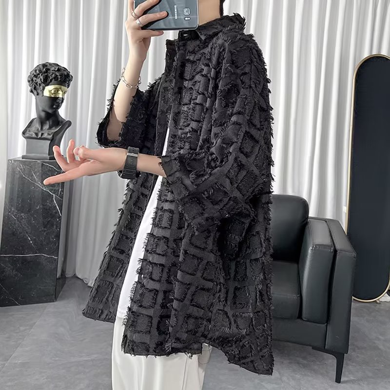 Flow เสื้อผู้ชาย M-2XL สามสี Street สวมใส่ตรวจสอบ Frayed เสื้อผู้ชายอังกฤษ Yuppie Checked เสื้อผู้ชา