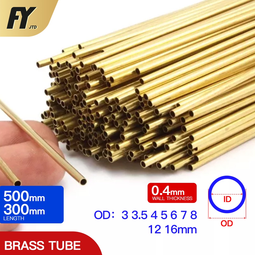 Fuyi ท่อทองเหลือง แบบบางพิเศษ หนา 0.4 มม. 300 500 มม. OD 3 3.5 4 5 6 7 8 12 16 มม.