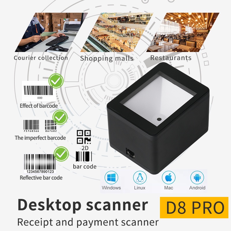 TEKLEAD 2D Desktop Barcode Scanner 1D QR Code Reader การชําระเงินมือถือ Barcode Scanner สําหรับ Alip