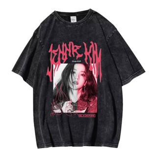 เสื้อยืดแขนสั้นลําลอง ผ้าฝ้าย พิมพ์ลาย KPOP BLACKPINK JISOO โอเวอร์ไซซ์ แฟชั่นฮาราจูกุ สไตล์เกาหลี ฮิปฮอป เรโทร แฟชั่นฤด