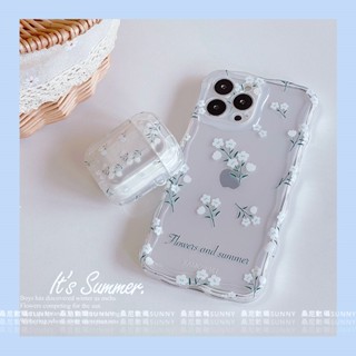 เคสหูฟัง ลายดอกไม้ สีขาว สไตล์เกาหลี สําหรับ iphone 14 13 11 12 Pro max Airpods 2 3 Pro