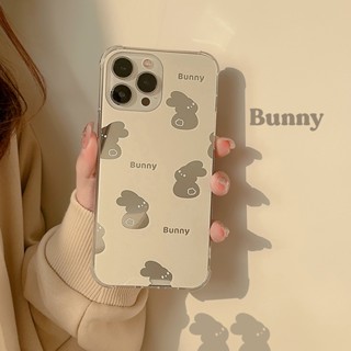 เคสซิลิโคนนิ่ม ลายกระต่าย พร้อมกระจก สําหรับ iPhone 15 Pro Max 15 Plus 14Pro 14ProMax 11 12 13 Pro Max mini X XS Max XR 7 8 Plus SE