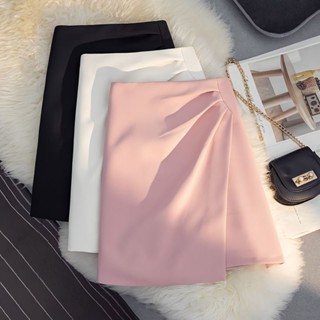 🎀 S-2XL แฟชั่นกระโปรงทำงานสีชมพูของผู้หญิงใหม่หวานสบาย ๆ เอวสูงกระโปรงทรงเอกระโปรงบางไม่สม่ำเสมอ