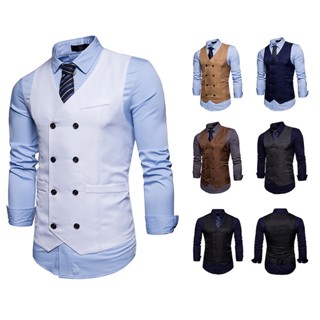 Street Wear Mens Suit Vest Men Summer Thin Jacket Layered Sleeveless Double Layer