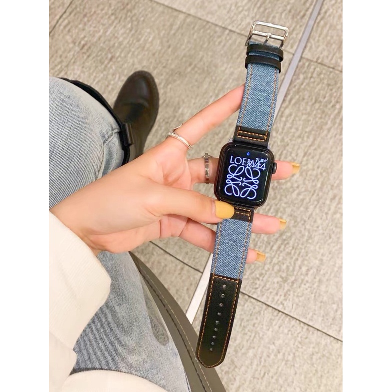 สายนาฬิกาข้อมือหนัง และผ้าใบยีน สําหรับ Applewatch S8 7 iwatch3456 SE