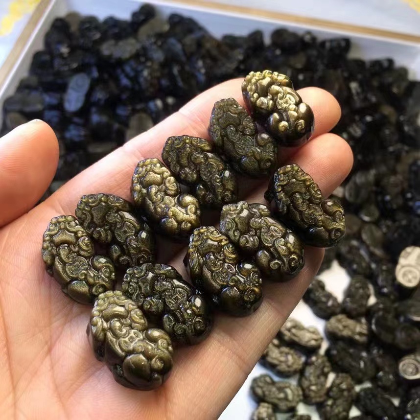 ธรรมชาติ Obsidian เงิน Obsidian Pixiu ประมาณ 21 มม.แกะสลักชิ้นเครื่องประดับน่ารัก diy อุปกรณ์เสริม Simple All-Match ของขวัญ