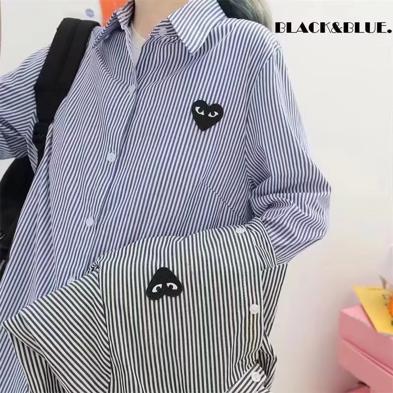 Love Heart เสื้อเชิ้ตลายผู้ชาย 2 สี M-3XL เยาวชนยอดนิยม Simple สแควร์คอเสื้ออินเทรนด์หลวมฤดูร้อนแขนยาวบาง Outerwear