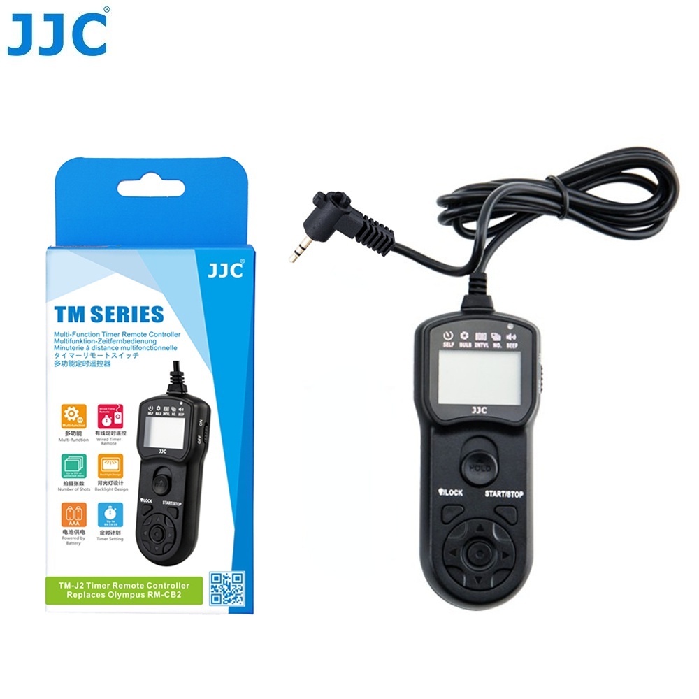 JJC TM-J2 รีโมทคอนโทรลแบบมีสายตั้งเวลาเปลี่ยน RM-CB2 กล้องชัตเตอร์ เครื่องวัดระยะ สำหรับ OM SYSTEM O