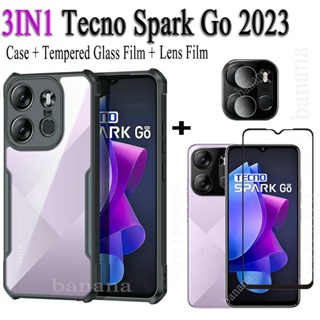 3in1 เคสโทรศัพท์ กันกระแทก สําหรับ Tecno Spark Go 2023 ฟิล์มกระจกนิรภัย + ฟิล์มเลนส์กล้อง