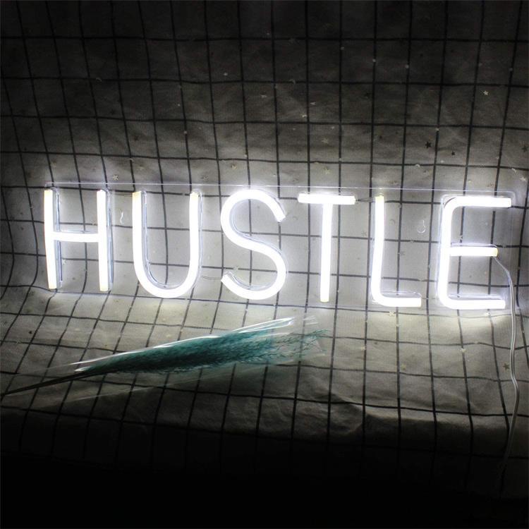 HUSTLE LED Neon Sign Novelty Light Wall Art Decorative Wall Hanging Sign for bedroom Living Room Kid's Room Party Home Decor Neon Night Light USB Powered
