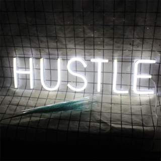 HUSTLE LED Neon Sign Novelty Light Wall Art Decorative Wall Hanging Sign for bedroom Living Room Kids Room Party Home Decor Neon Night Light USB Powered