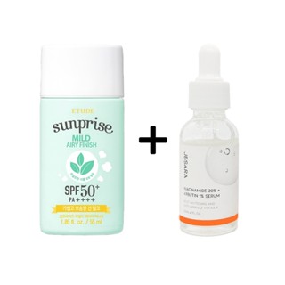 etude house sunprise mild airy finish &amp; jbsara niacinamide 20%,arbutin 1% serum + snail secretion filtrate 50% serum 30ml