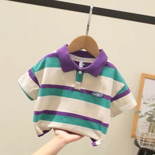 พร้อมส่ง เสื้อโปโลแขนสั้น ลายทาง แฟชั่นฤดูร้อน สําหรับเด็กผู้ชาย