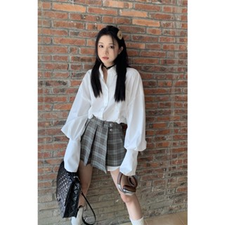 【JMWOMEN】เสื้อเชิ้ตแขนยาว ผ้าไหม สีขาว เข้ากับทุกการแต่งกาย สไตล์กระโหลก แฟชั่นสําหรับสตรี