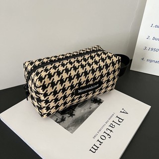 ใหม่ Houndstooth กระเป๋าเครื่องสําอาง โลชั่น แปรง แบบพกพา ขนาดใหญ่ จุของได้เยอะ ระดับไฮเอนด์