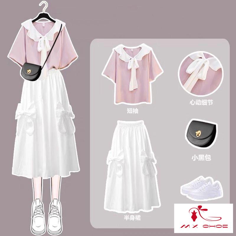 พร้อมส่ง~[โปรโมชั่น] ชุดเดรสกระโปรง แขนสั้น ทรงหลวม สไตล์เกาหลี สําหรับสตรี 2024