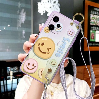 ใหม่ เคสโทรศัพท์มือถือ ซิลิโคนนิ่ม กันกระแทก ลายหน้ายิ้ม พร้อมสายคล้อง สําหรับ Realme Q5 Q5i Premium Q5Pro V15 V13 V5 V25 V23