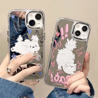 เคสโทรศัพท์มือถือแบบแข็ง กันกระแทก ลายกราฟฟิตี้แมว ลูกสุนัข พร้อมกระจก สําหรับ iphone11 12 13 14 promax x xs xr i7 i8