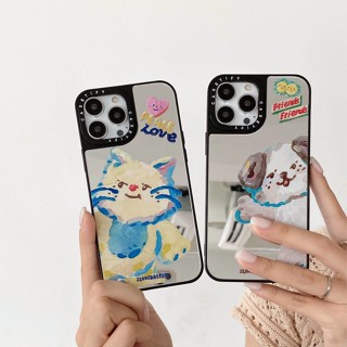 Casetify เคสโทรศัพท์มือถือกระจก ขอบตรง กันกระแทก ลายแมว สําหรับ iphone11 12 13 14 promax x xs xr i7 i8