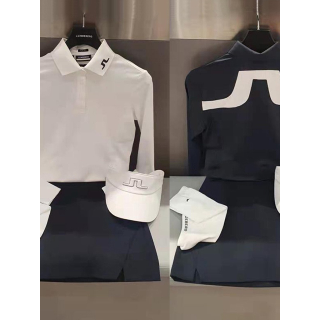 [J.LINDERBERG] ใหม่ เสื้อยืดแขนยาว คอปก กระโปรงเทนนิส ป้องกันการกระพริบ สไตล์เกาหลี สําหรับผู้หญิง