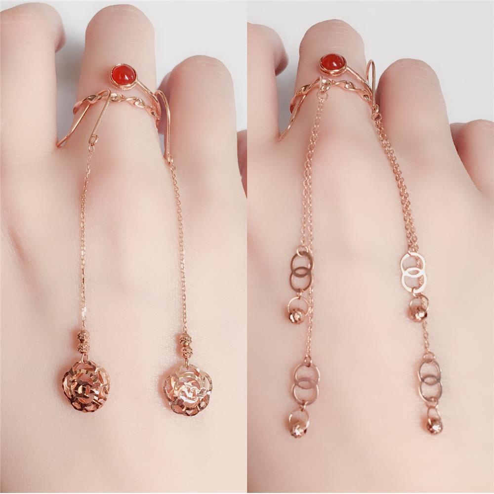 HG ของแท้ 14K Gold อัญญามณีรัสเซียAu585 ต่างหูและแหวนสีม่วงและโรสโกลด์ ลายดอกไม้