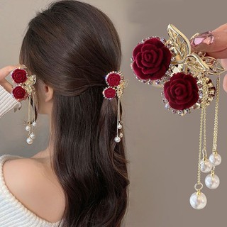 New Style Red Rose Cherry Tassel Cute Korean Version Temperament Elegant Clamp