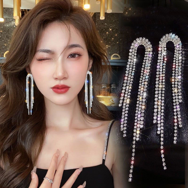 ต่างหูเงิน 925 ประดับเพชรทรงยาวสําหรับผู้หญิง