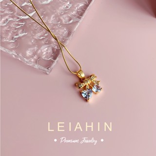 LEIAHIN สร้อยคอโชคเกอร์ ไทเทเนียม ชุบทอง 18k จี้โบว์ ปรับความยาวได้ ของขวัญวันเกิด สไตล์เกาหลี สําหรับผู้หญิง