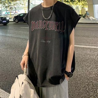 เสื้อยืดแขนกุด คอกลม ทรงหลวม สไตล์วินเทจ แฟชั่นฤดูร้อน สําหรับผู้ชาย