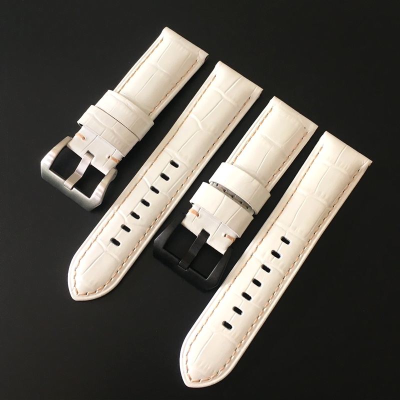 Lees สายคล้องสไตล์ลําลองลายจระเข้สายนาฬิกาหนังแท้เหมาะสําหรับ Panerai Pearl White 22 24 26 มม. Rejuv