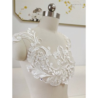 [Collar Embroidery] ผ้าลูกไม้ ปักลายดอกไม้ สีขาว สําหรับตกแต่งเสื้อผ้า ชุดแต่งงาน diy