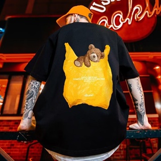 Bear t-Shirt Men Women ins Trendy American Retro Street Wear High Unique Casual All-Match Five-Point Sleeve Loose P_03