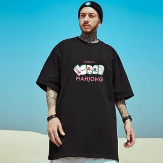 Couple Wear National Trendy Creative Mahjong Text Printed Round Neck Short-Sleeved T-Shirt Men Women Street Hong Ko_02