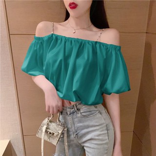 พร้อมส่ง เสื้อเชิ้ต เปิดไหล่ แขนพัฟ ทรงหลวม เข้ารูป เซ็กซี่ แฟชั่นฤดูร้อน สําหรับผู้หญิง