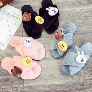 Cross Mao Mao slippers women&amp;#39;s brown bear koni rabbit cotton slippers indoor thick-soled cute